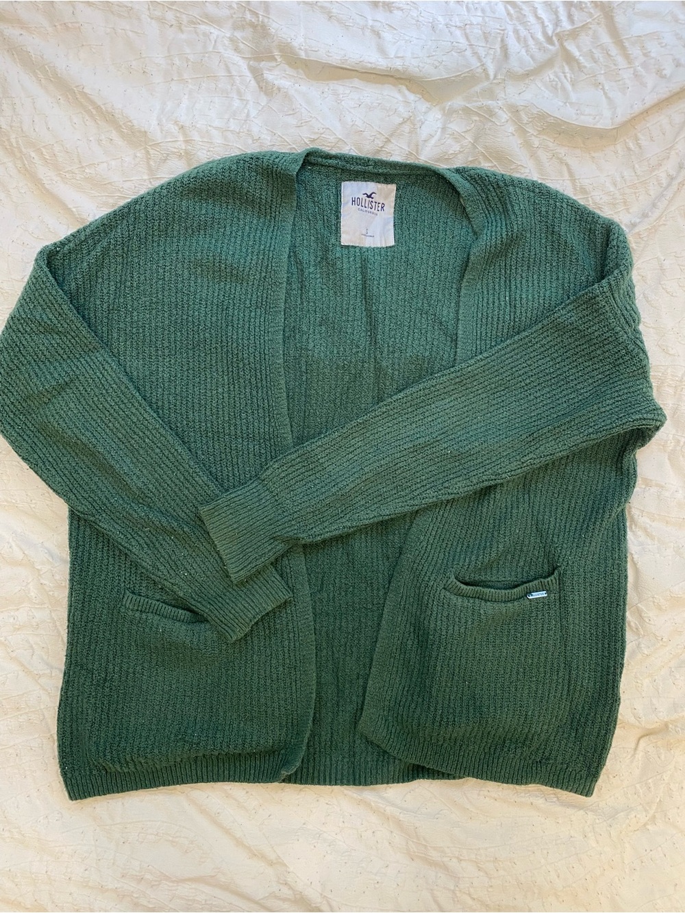 Hollister Forest Green Open-Front Knit Cardigan